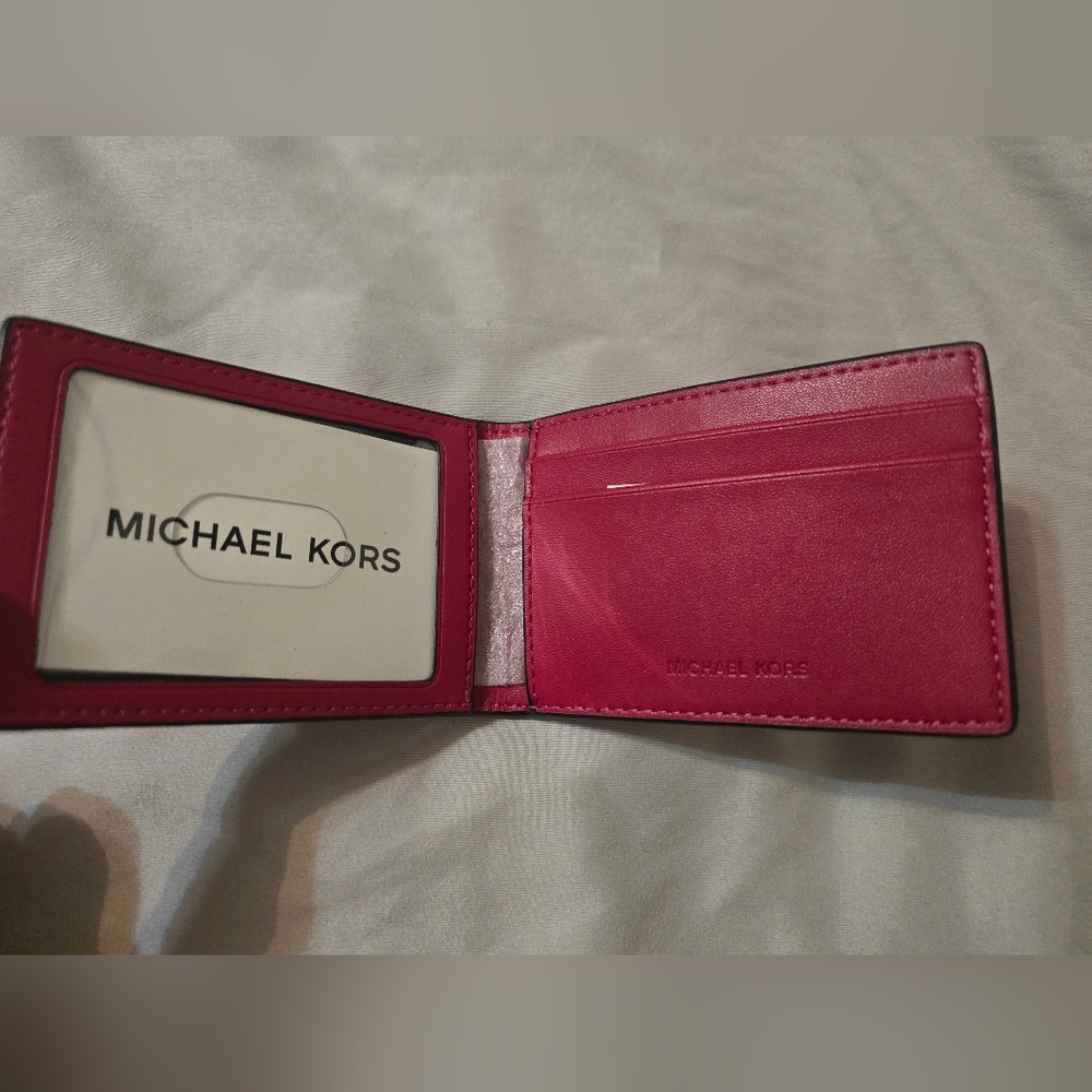 NWT Michael Kors Cooper Compact ID Wallet Card Holder Leather Dark Raspberry - Picture 7 of 10
